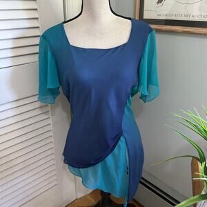 Leida Mendonca Top Womens Medium Blue Colorblock Asymmetric Y2K Fairy Grunge *